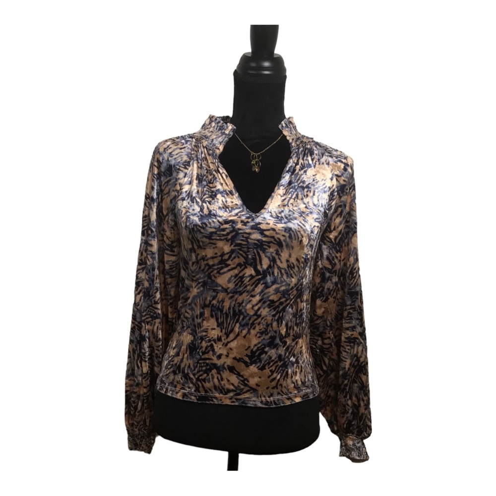 NWOT Free People Blue & Pink Velvet Pattern Top Size XS